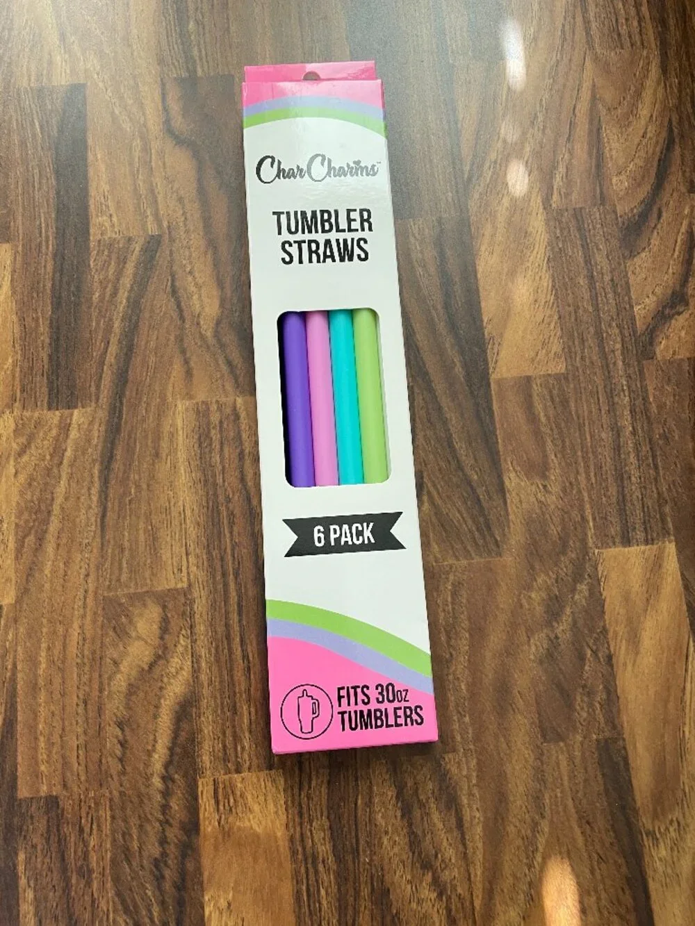 CharCharms 6pk 30oz Solid Water Bottle Straws: Reusable Polypropylene-NWT